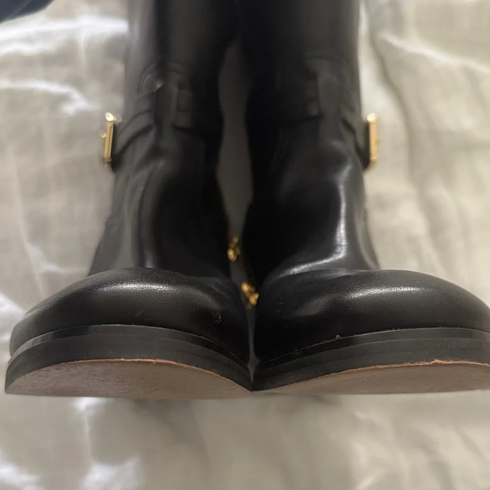 Michael Kors Black and Brown Leather Boots with Gold Accents - Picture 2 of 5
